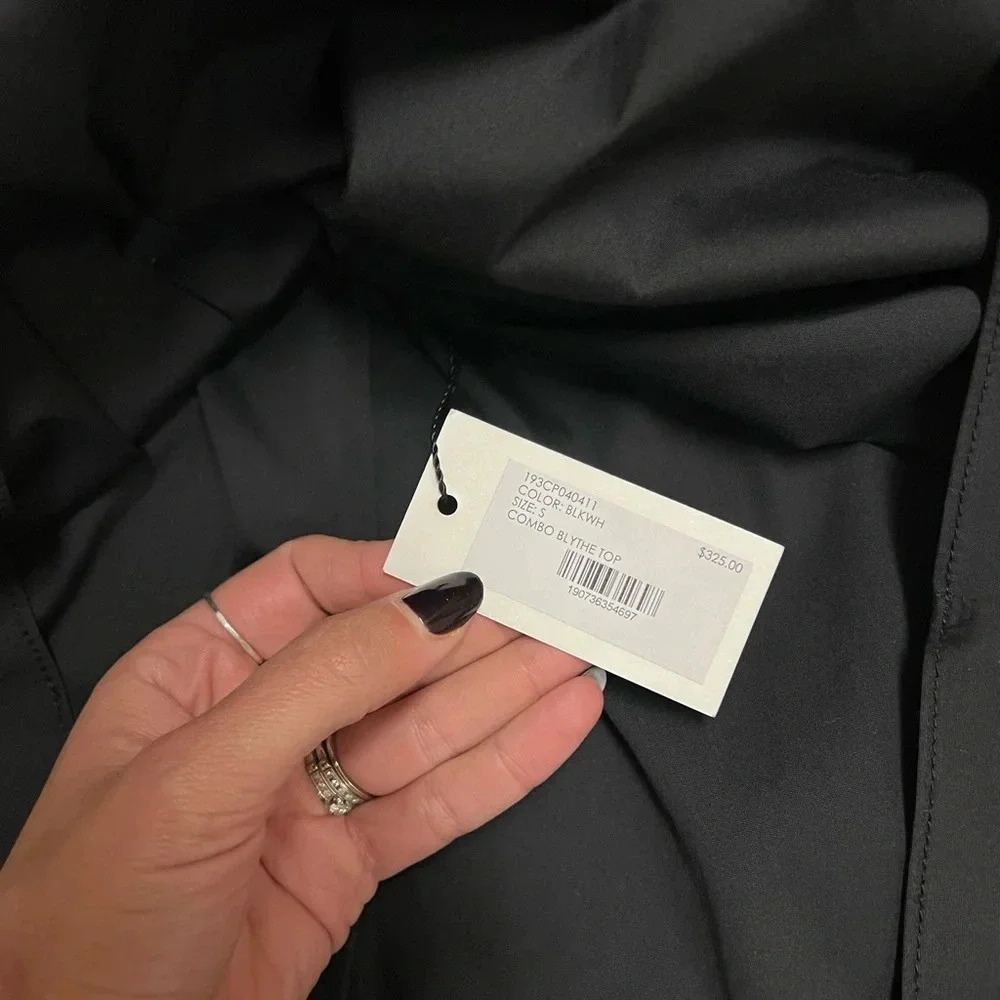 Milly Blythe New Bow Sleeve Black and White Off the Shoulder Blouse - Picture 7 of 12